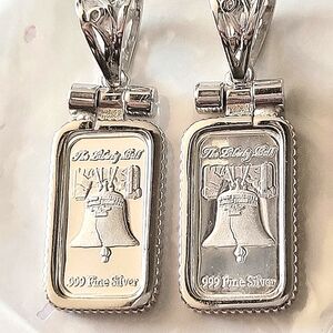 2x Set Liberty Bell Pendant Fine Silver .999 Fine Silver [1g] Pair Jewelry